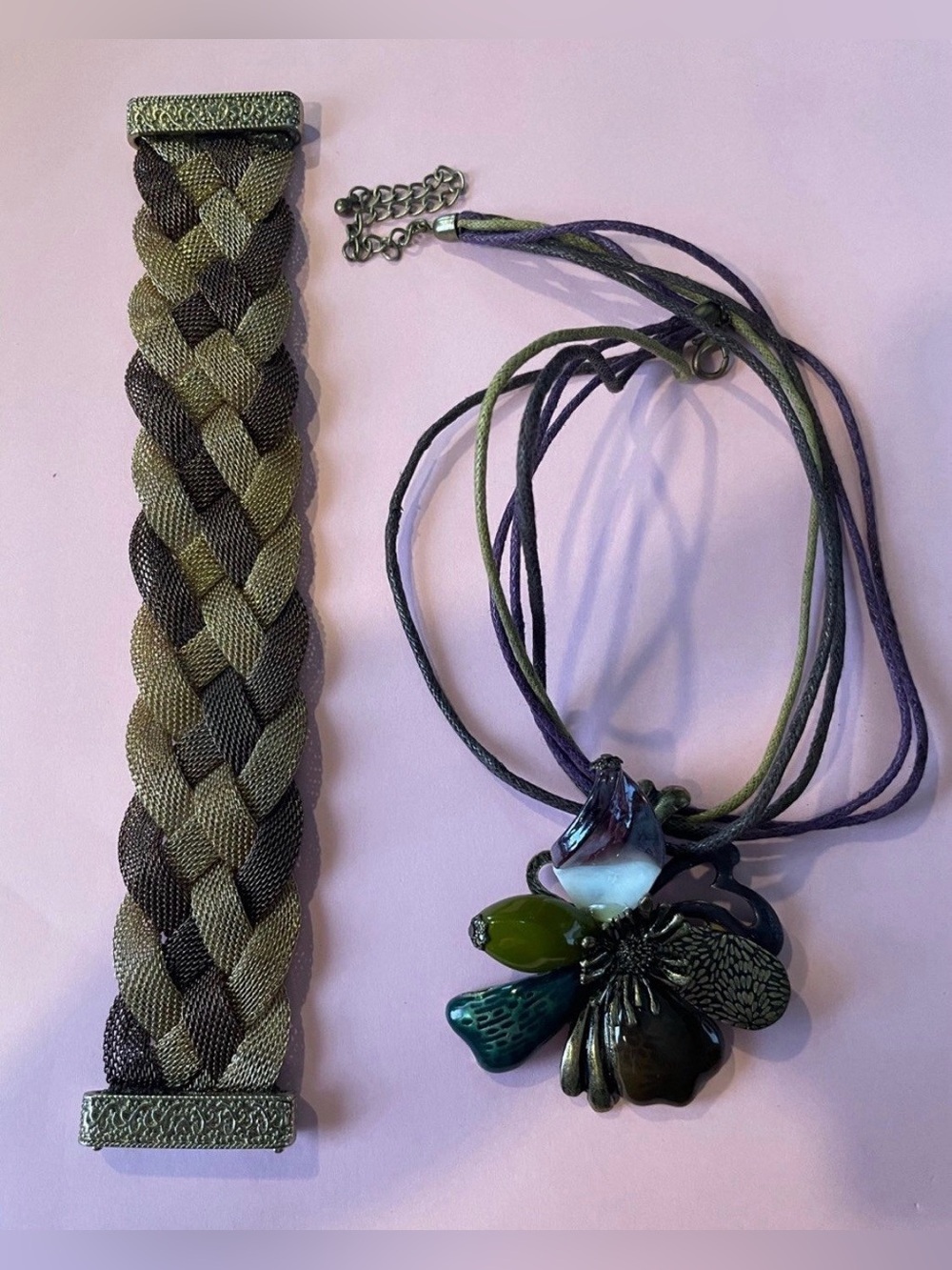 Costume Mesh Bracelet Magnetic Clasp Flower & Necklace Lot #7110